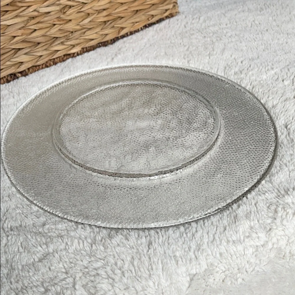 Pier 1 Imports Serving Platter Plate Pebbled Textured 12 1/2” Clear Glass